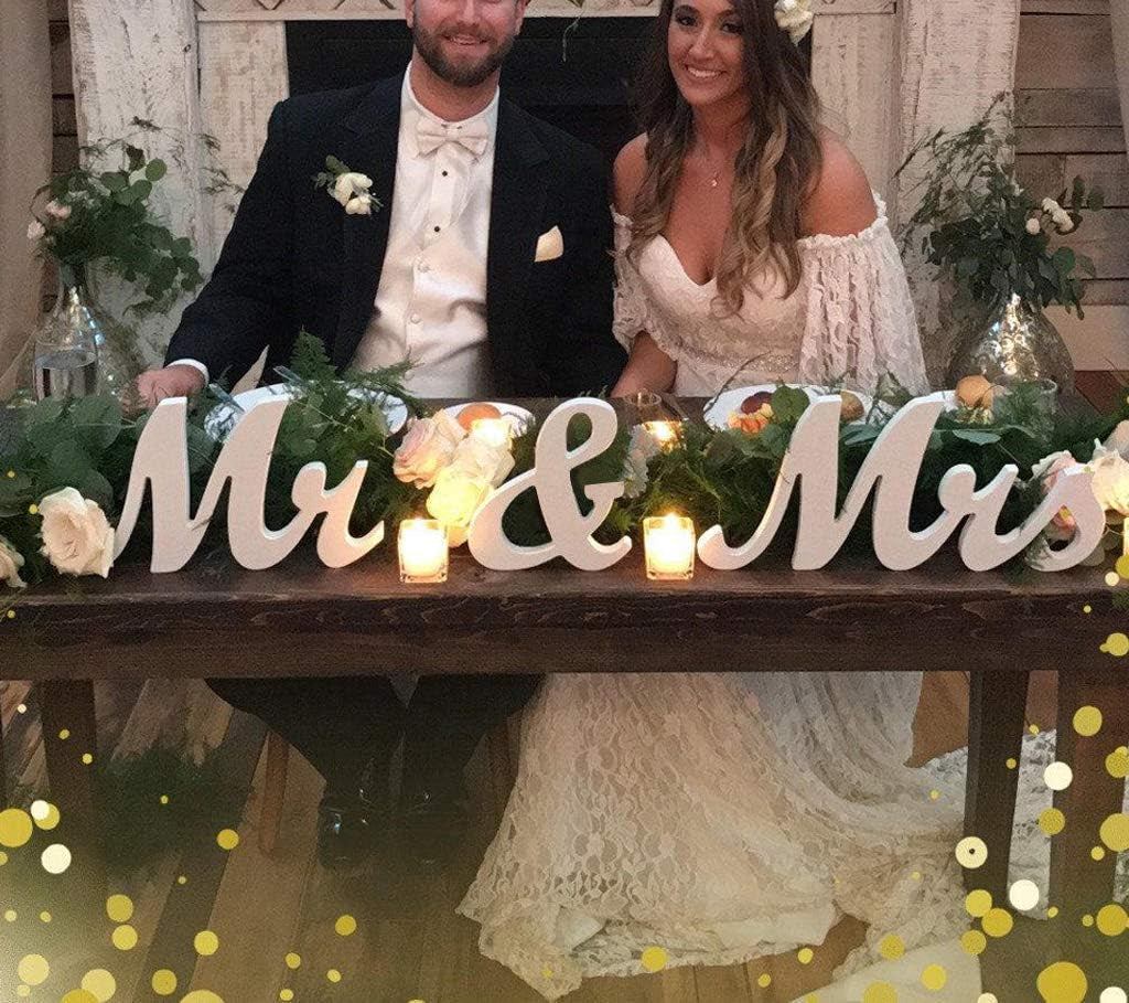 Mr & Mrs Signs Rustic Wooden Freestanding Letters for Photo Props, Anniversary & Wedding Shower Gift (White)