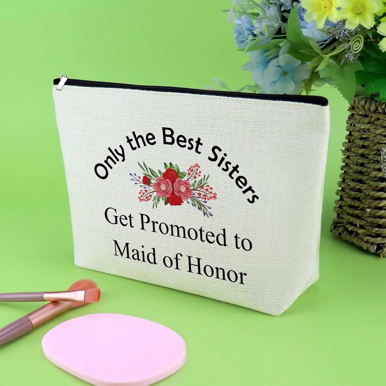 Maid of Honor Gifts for Sister Bridesmaid Makeup Bag Wedding Bridesmaid Gifts for Sister in Law Matron of Honor Proposal Gifts Cosmetic Bag Bridal Shower Gifts for Sister Friendship Gift Makeup Pouch