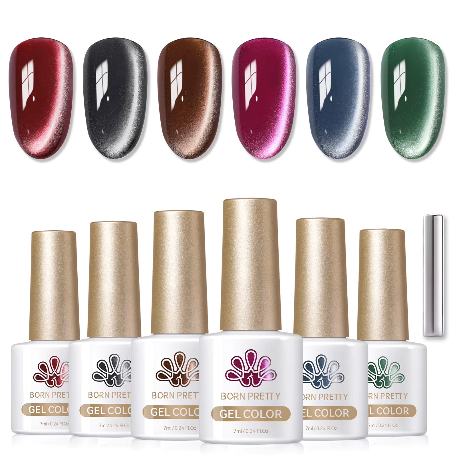 6PCS Pink Ocean Cat Magnetic Nail Gel Polish Set - Holographic Jelly Manicure Kit for Salon-Quality Art