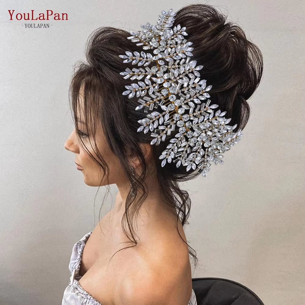 HP380 Alloy Flower Headband Wedding Hair Accessories Rhinestone Bridal Headwear Hair Jewelry Head Piece Wedding Tiara