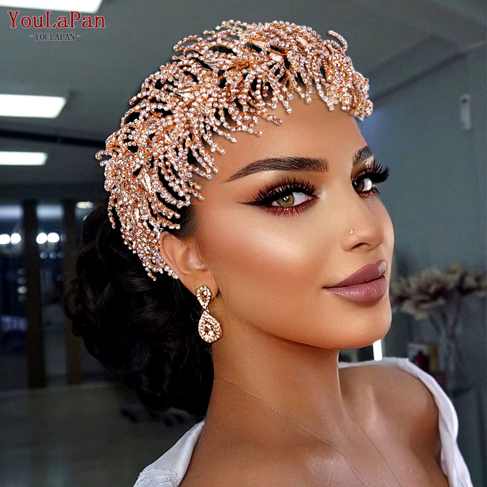 HP380 Alloy Flower Headband Wedding Hair Accessories Rhinestone Bridal Headwear Hair Jewelry Head Piece Wedding Tiara