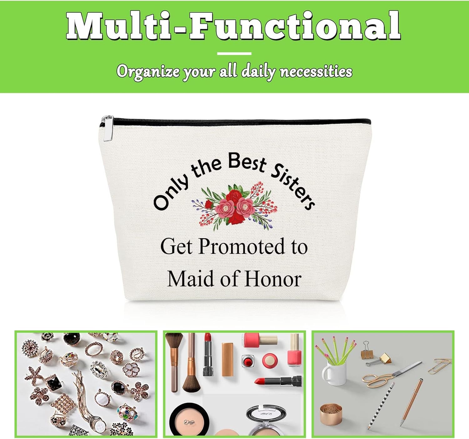 Maid of Honor Gifts for Sister Bridesmaid Makeup Bag Wedding Bridesmaid Gifts for Sister in Law Matron of Honor Proposal Gifts Cosmetic Bag Bridal Shower Gifts for Sister Friendship Gift Makeup Pouch