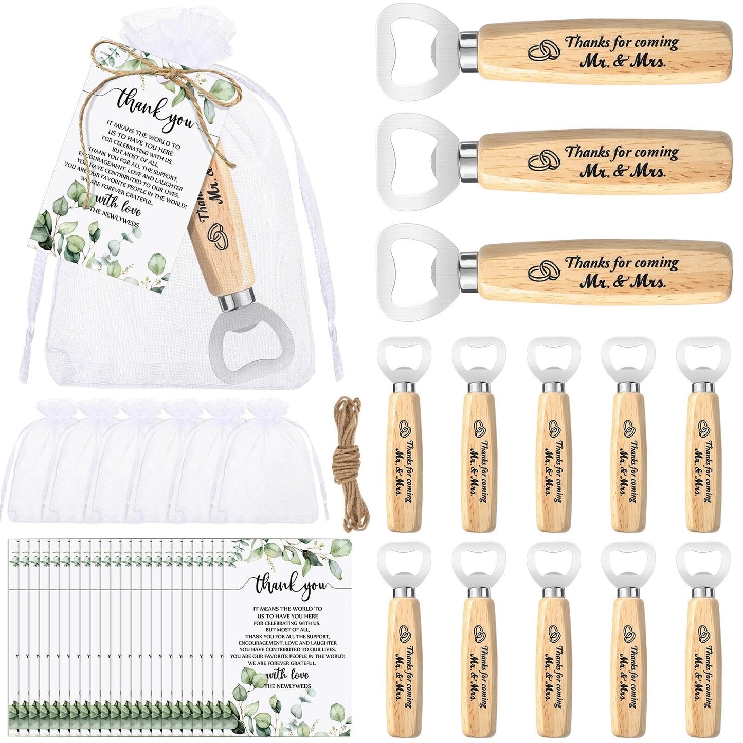 50 Set Wedding Favors for Guests Bulk Bartender Bottle Opener Beer Wooden Bot...