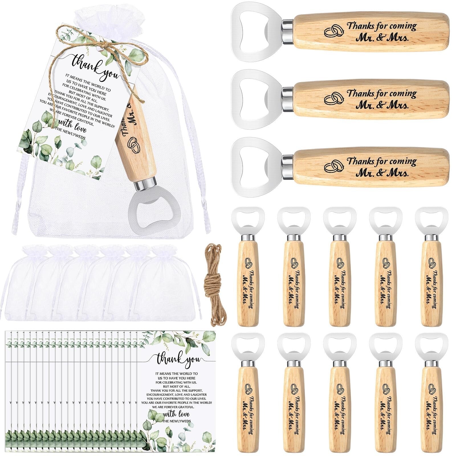 50 Set Wedding Favors for Guests Bulk Bartender Bottle Opener Beer Wooden Bot...