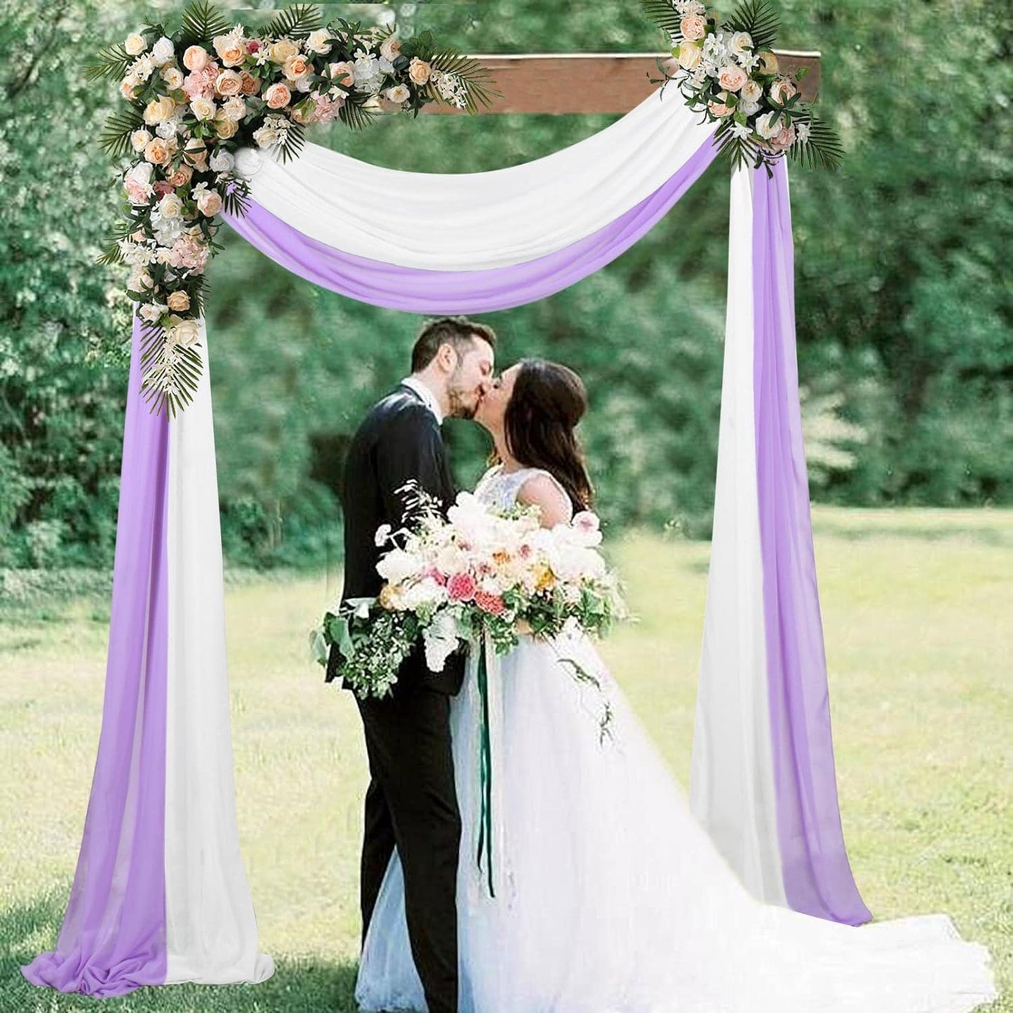 White Chiffon Wedding Arch Drapes - 2 Panels 18FT Voile, 6 Yards, Perfect for Ceremonies, Receptions, and Photo Backdrops | Elegant Sheer Fabric