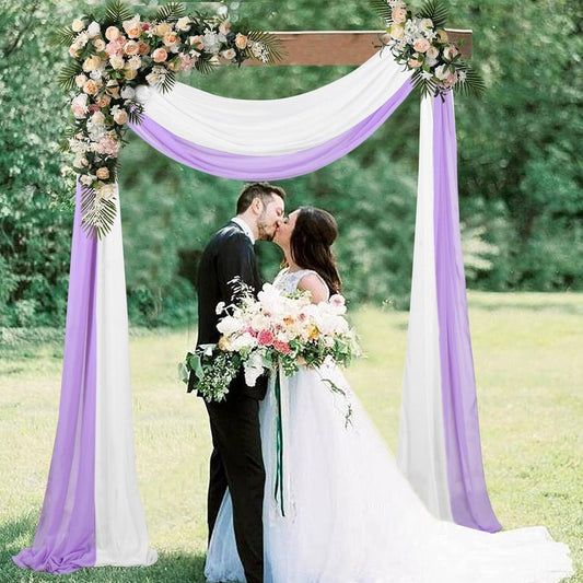 White Chiffon Wedding Arch Drapes - 2 Panels 18FT Voile, 6 Yards, Perfect for Ceremonies, Receptions, and Photo Backdrops | Elegant Sheer Fabric