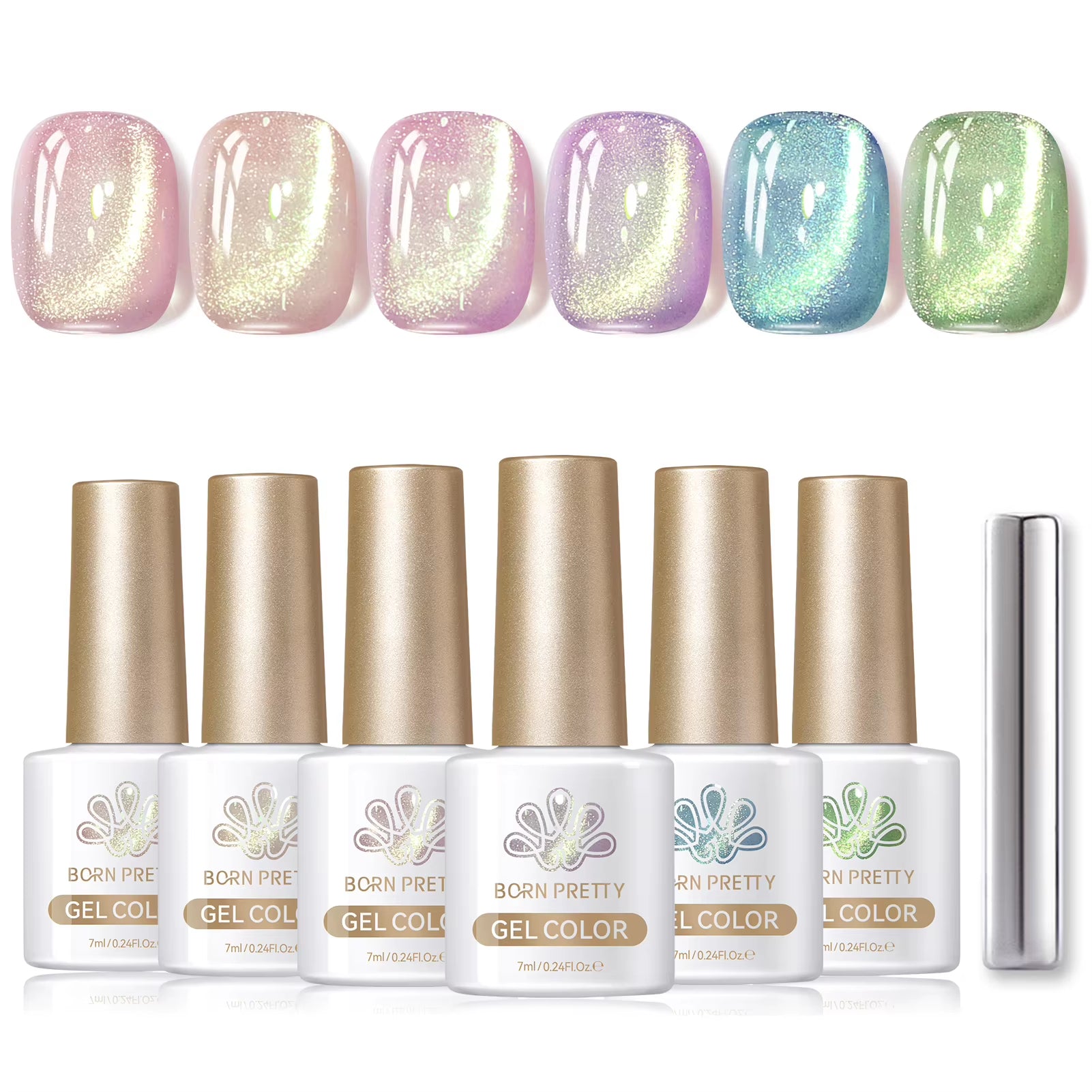 6PCS Pink Ocean Cat Magnetic Nail Gel Polish Set - Holographic Jelly Manicure Kit for Salon-Quality Art