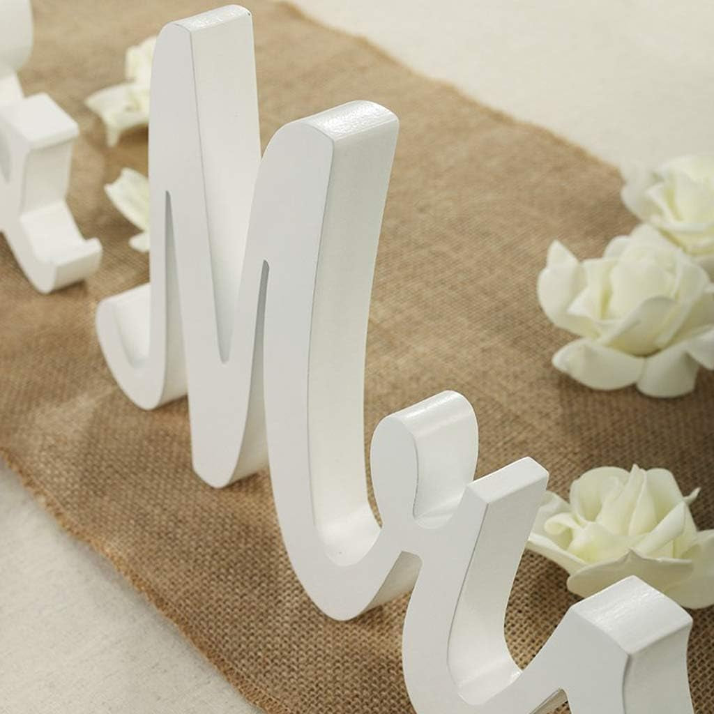Mr & Mrs Signs Rustic Wooden Freestanding Letters for Photo Props, Anniversary & Wedding Shower Gift (White)
