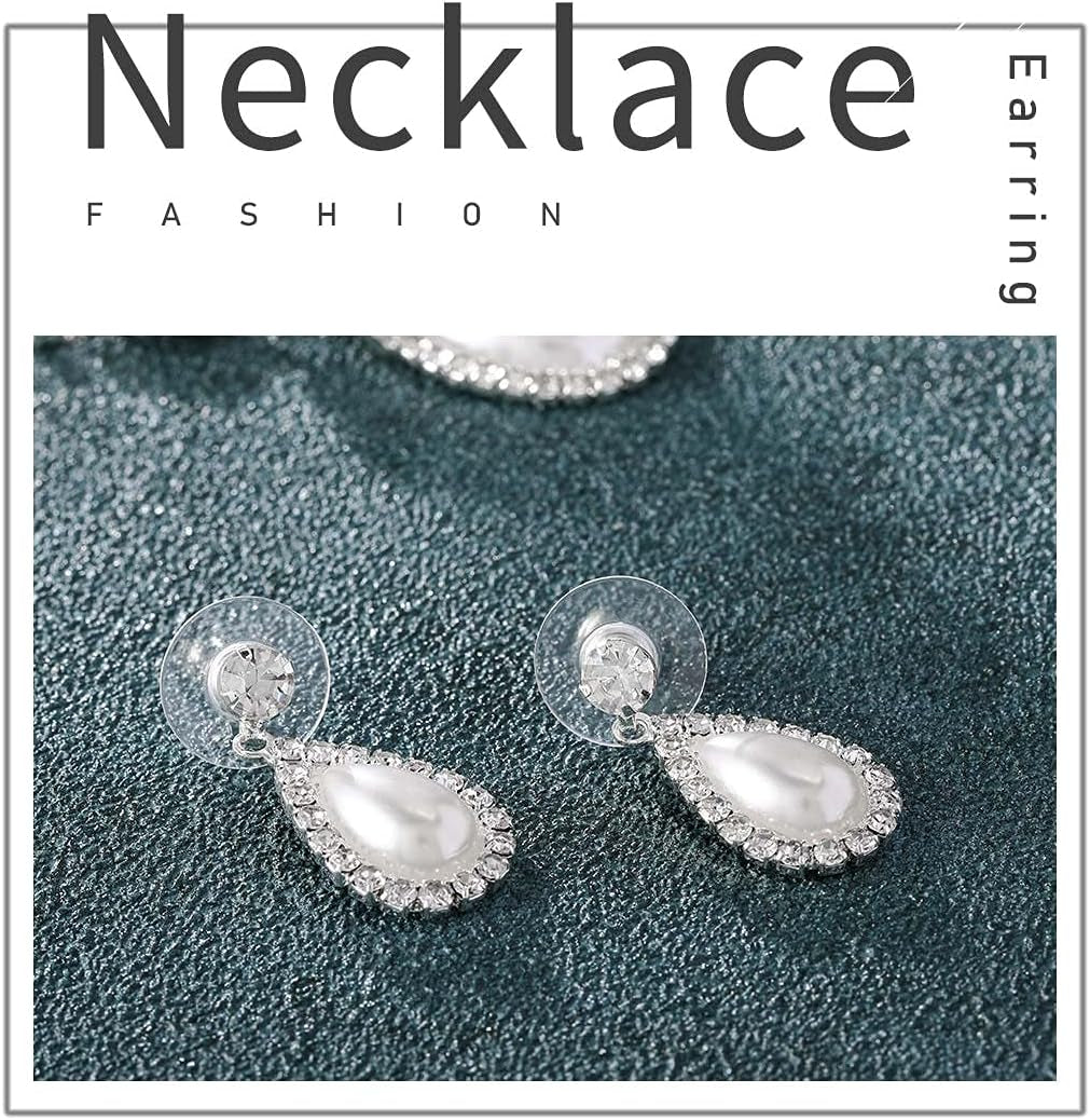 Bride Silver Necklace Earrings Set Crystal Bridal Wedding Jewelry Sets Rhinestone Choker Necklace for Women and Girls