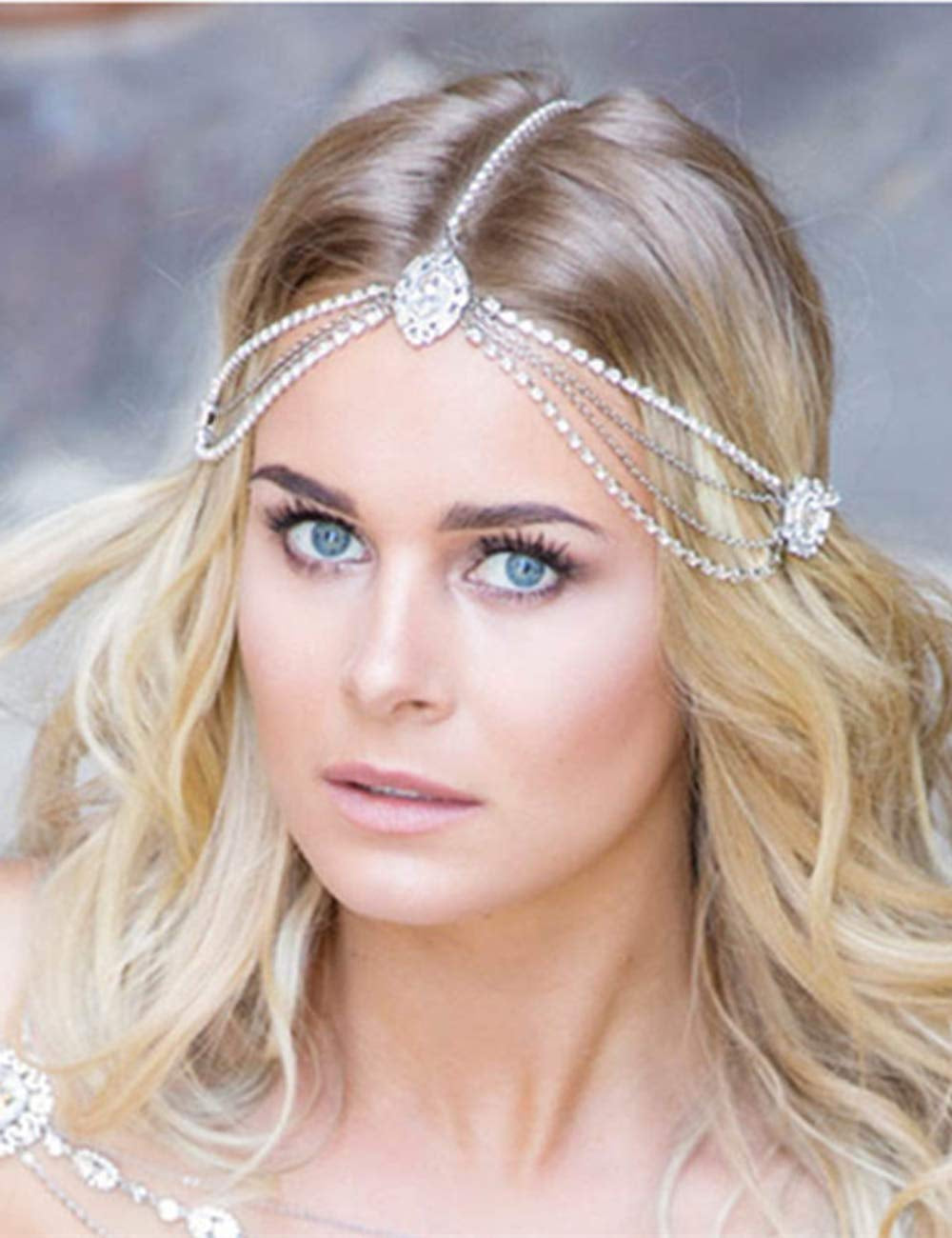 Women Dainty Bohemian Rhinestones Head Chain Hair Accessories for Bridal