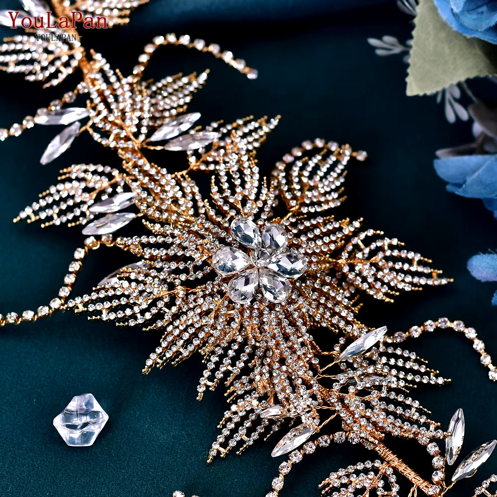 HP380 Alloy Flower Headband Wedding Hair Accessories Rhinestone Bridal Headwear Hair Jewelry Head Piece Wedding Tiara