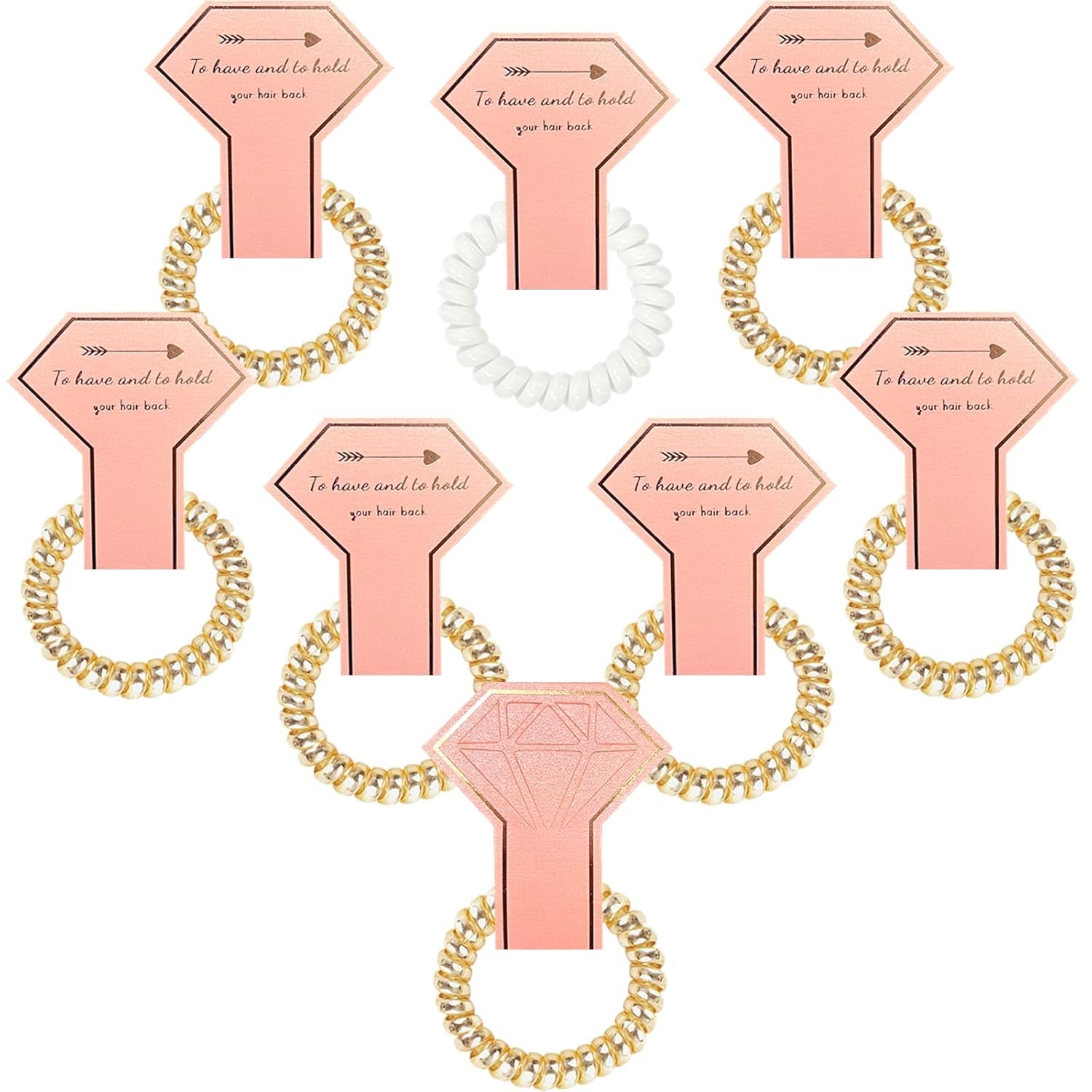 8Pcs Spiral Hair Ties, Bridesmaid Hair Ties, Bachelorette Party Favors, Bridesmaid Proposal Gifts for Wedding/Bridal Party (Champagne & White)