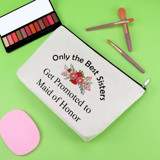 Maid of Honor Gifts for Sister Bridesmaid Makeup Bag Wedding Bridesmaid Gifts for Sister in Law Matron of Honor Proposal Gifts Cosmetic Bag Bridal Shower Gifts for Sister Friendship Gift Makeup Pouch