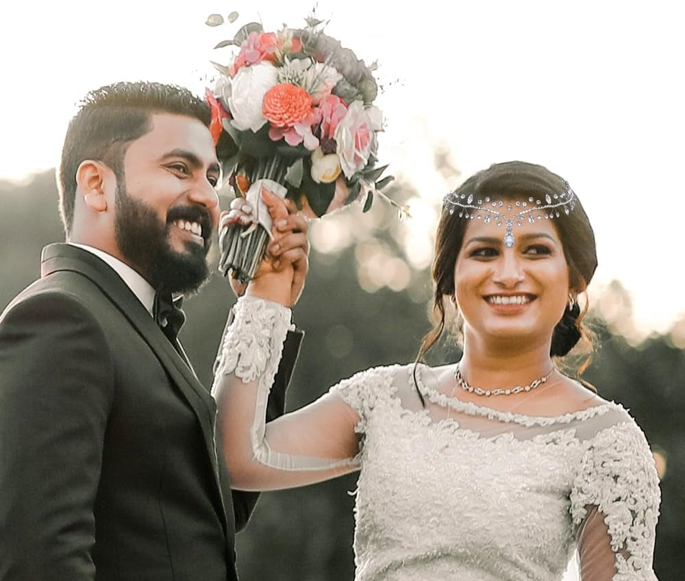 Wedding Hair Accessories for Brides, Rhinestone Forehead Headpiece, Rhinestone Bridal Headband Bridal Headpieces for Wedding (Silver)