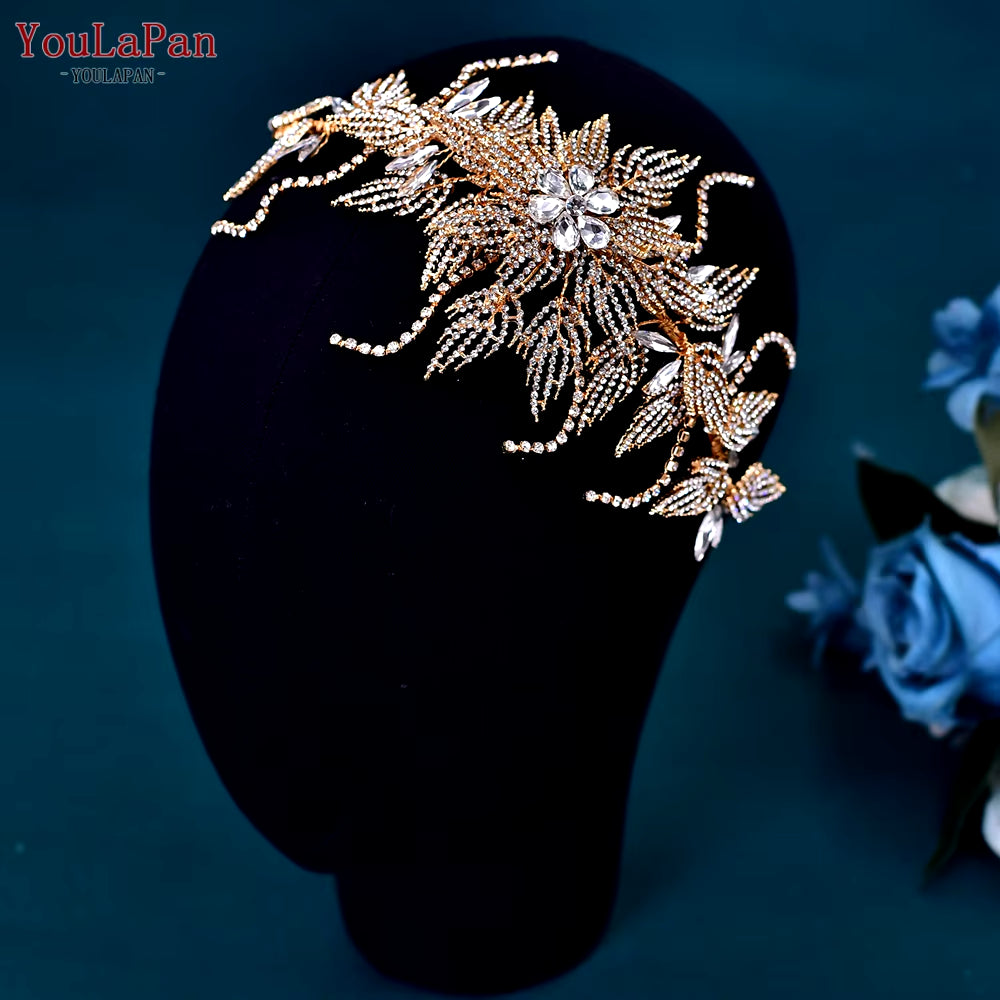 HP380 Alloy Flower Headband Wedding Hair Accessories Rhinestone Bridal Headwear Hair Jewelry Head Piece Wedding Tiara