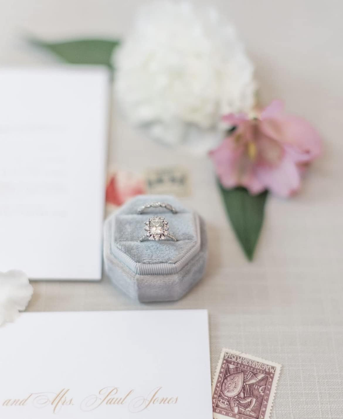 Velvet 2 Slots Jewelry Ring Box Engagement Wedding Box Keepsake Box Bridal Photo Ring Double Slots Octagon (Grey)