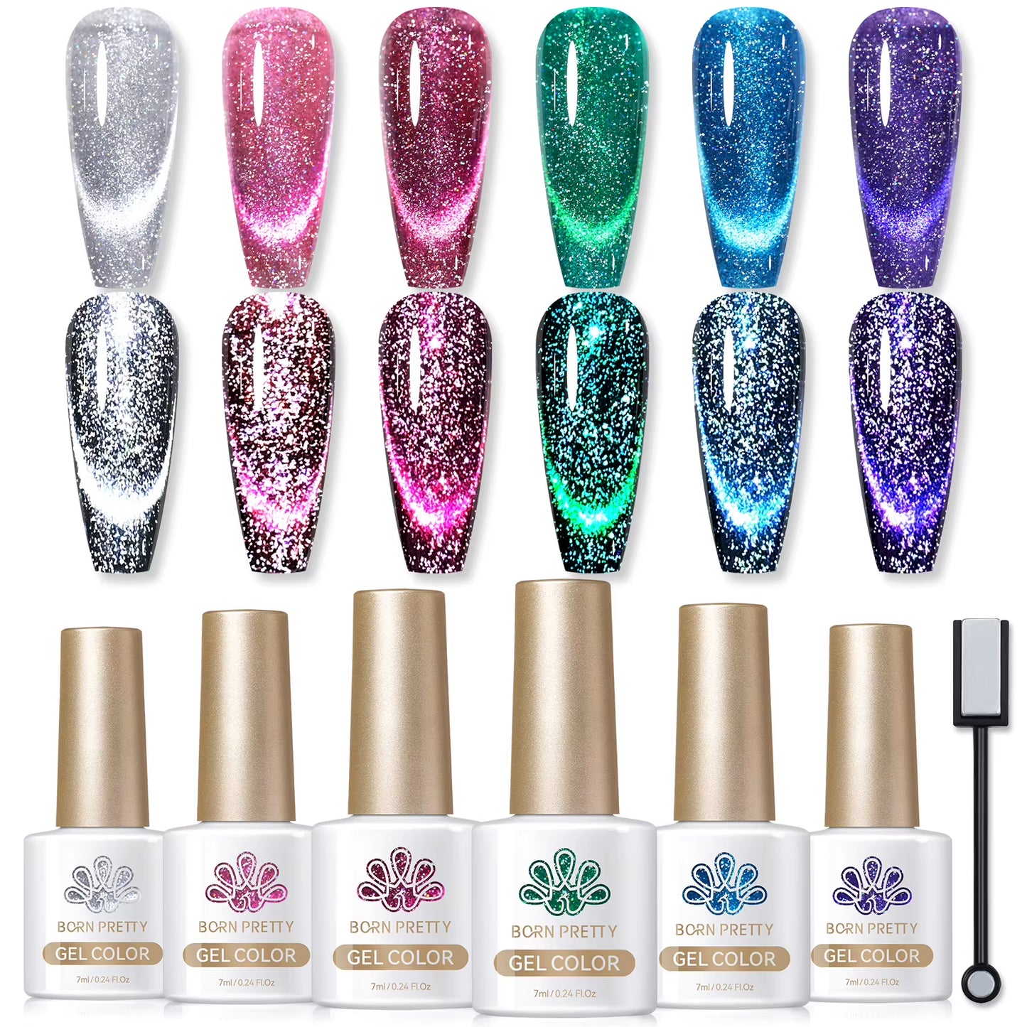 6PCS Pink Ocean Cat Magnetic Nail Gel Polish Set - Holographic Jelly Manicure Kit for Salon-Quality Art