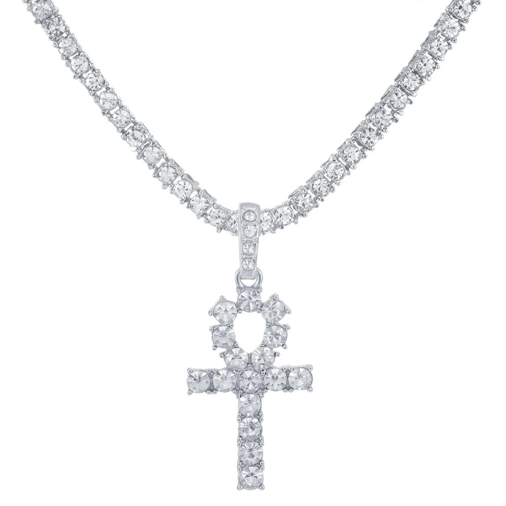 Stylish Hip Hop Cross Pendant Necklace with Zircon Tennis Chain - Iced Out Bling Jewelry for Men and Women - Perfect Fashion Gift!