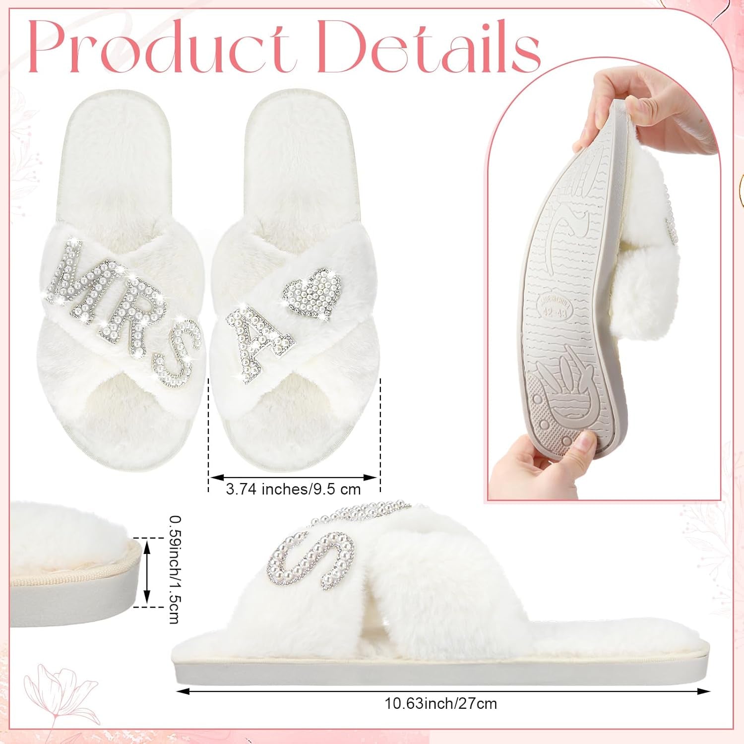 Personalized Initial Bridal Mrs Wedding Slippers Bride Wedding Ceramic Jewelry Tray Mrs White Pearl Letter Makeup Bag Claw Hair Clip Bridal Hair Tie for Women(Letter A)
