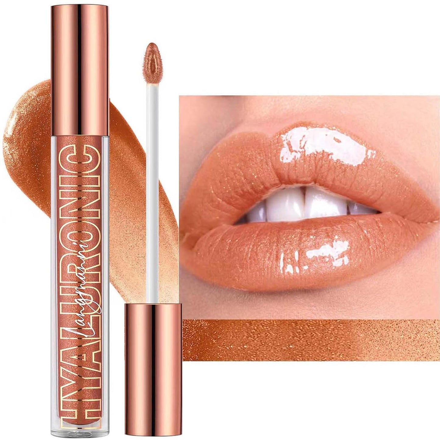 Nude Brown Lip Gloss Plumping Glitter Lip Gloss for Girls Women Lip Plumping Tinted Lipgloss High Pigment Plumper Long Lasting Moisturizing Lip Gloss Oil Shimmer Natural Lipstick Lip Liner(02#)