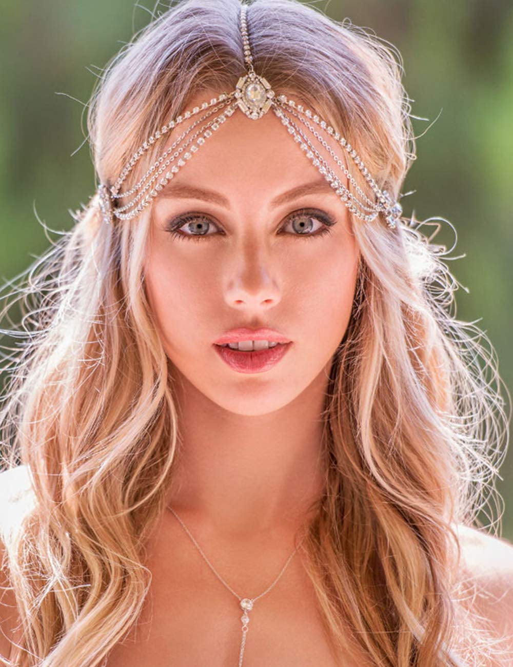Women Dainty Bohemian Rhinestones Head Chain Hair Accessories for Bridal