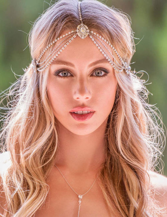 Women Dainty Bohemian Rhinestones Head Chain Hair Accessories for Bridal