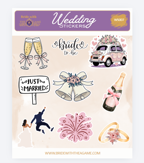 Just Married Wedding Sticker Sheet WS007 Bride with The A Game