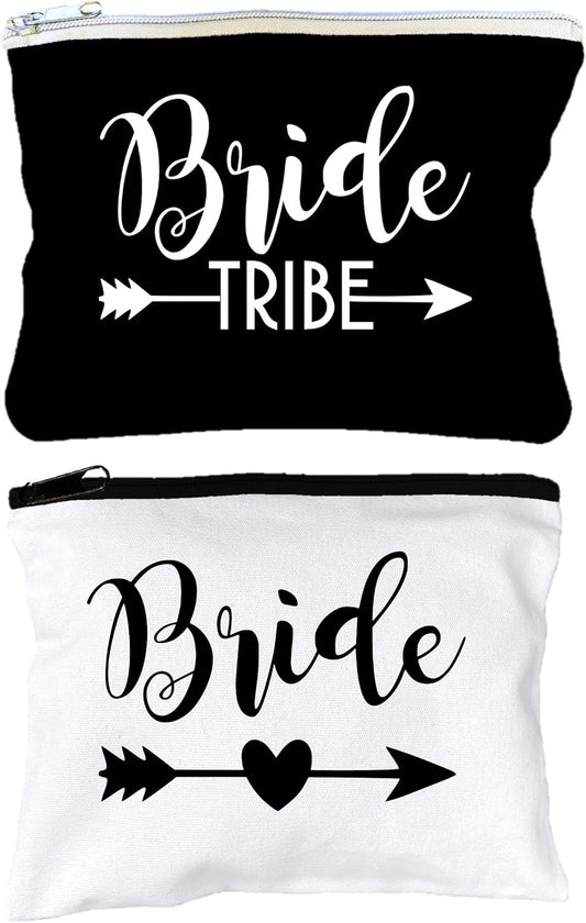 12 PACK SET + 1 BRIDE BAG Premium Natural Cotton Canvas Makeup Bag- Bridesmaids Gifts for the Bachelorette Party or Bridal Shower