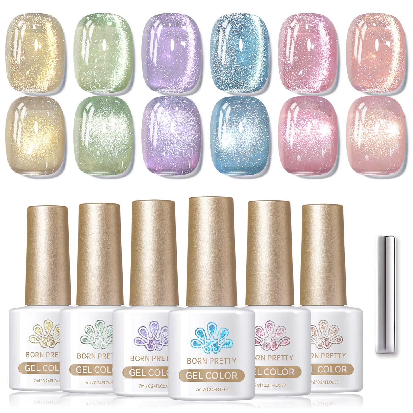 6PCS Pink Ocean Cat Magnetic Nail Gel Polish Set - Holographic Jelly Manicure Kit for Salon-Quality Art