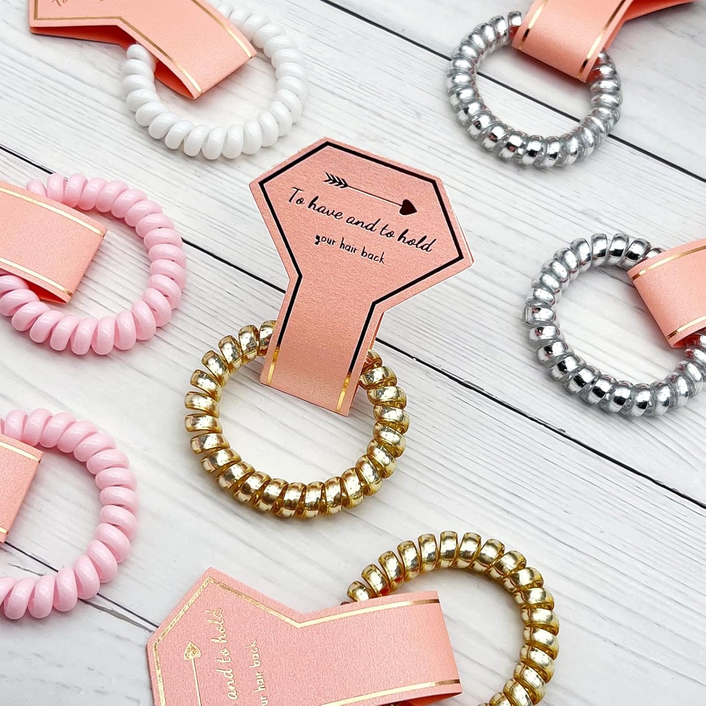 8Pcs Spiral Hair Ties, Bridesmaid Hair Ties, Bachelorette Party Favors, Bridesmaid Proposal Gifts for Wedding/Bridal Party (Champagne & White)