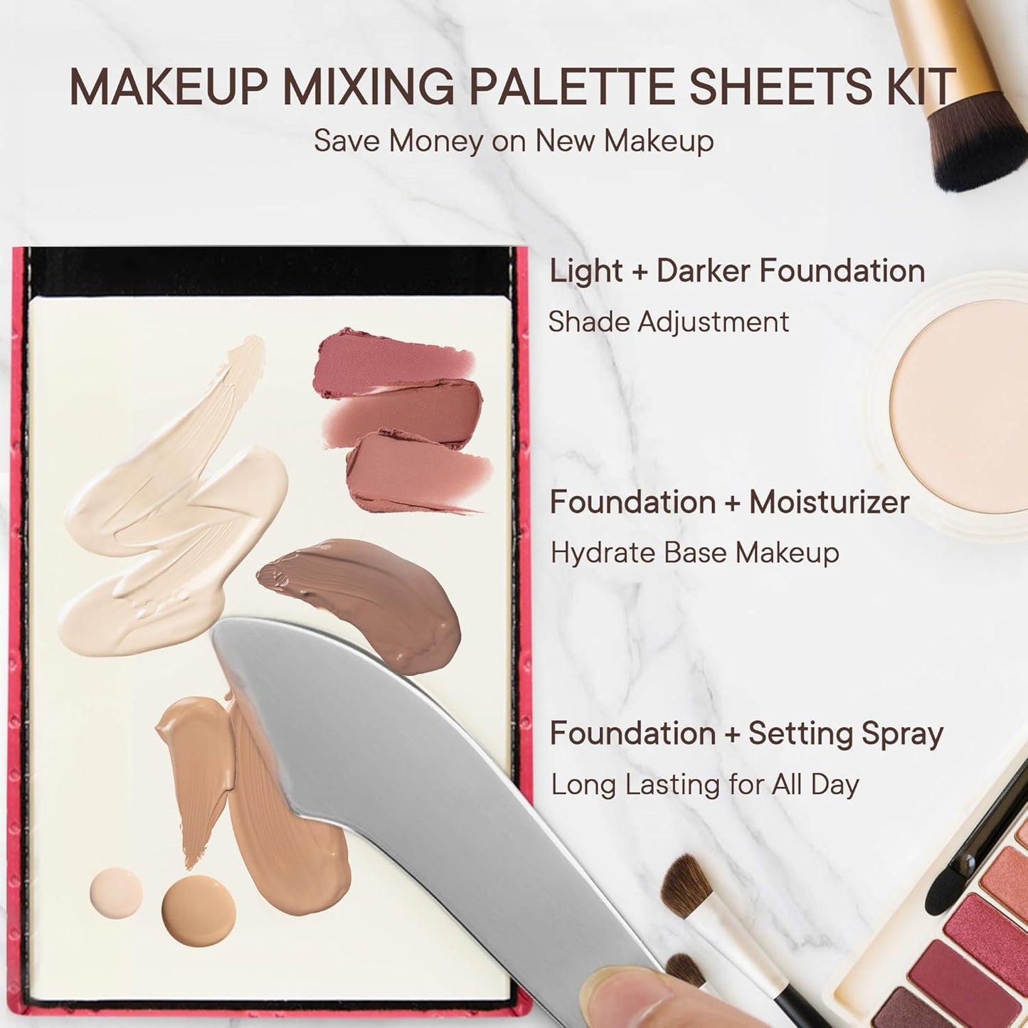 Pocket Makeup Palette Mirror for Purse - 100 Disposable Sheets & Spatula, Small Travel Toiletry Essentials, Handheld Foundation/Lip/Nail Color Mixing Tray, Makeup Artist and Enthusiasts Gift