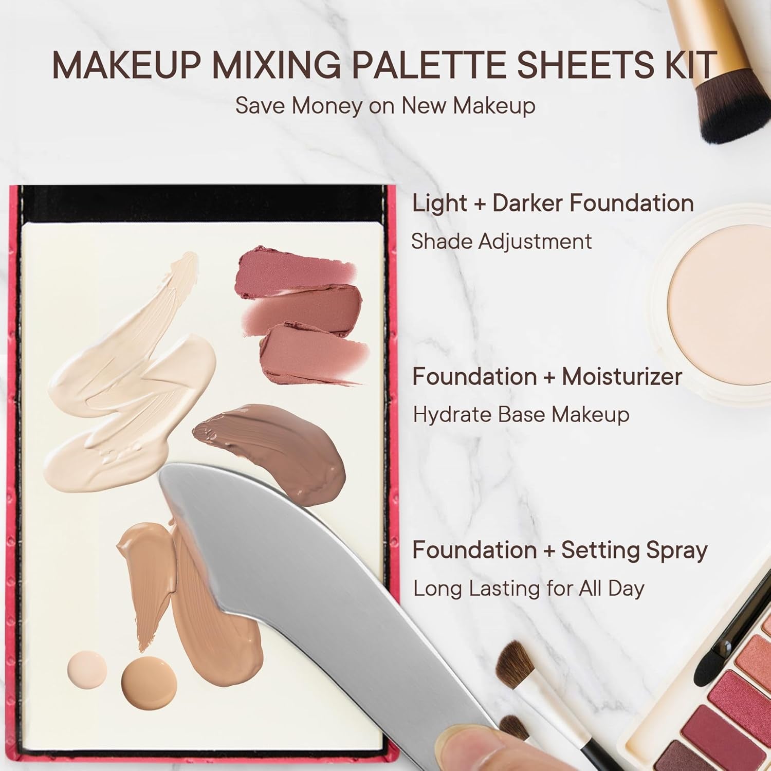 Pocket Makeup Palette Mirror for Purse - 100 Disposable Sheets & Spatula, Small Travel Toiletry Essentials, Handheld Foundation/Lip/Nail Color Mixing Tray, Makeup Artist and Enthusiasts Gift