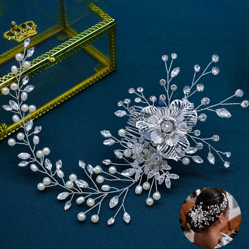 DZ061 Fashion Bride Headpiece Zircon Wedding Comb with Cubic Luxury Barrettes Hairband Wedding Hair Accessories Bridal Crowns