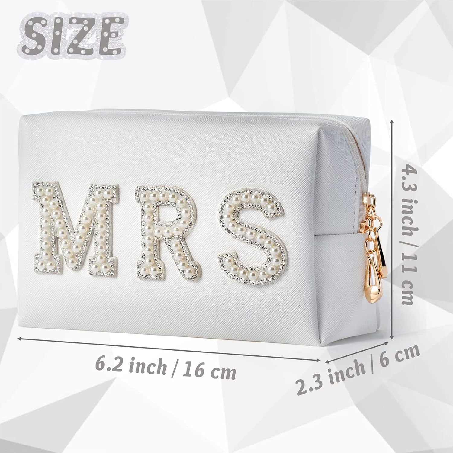 Bride Makeup Bag,Bride Bag MRS White Makeup Bag,Pearl Letter Patch Cosmetic Bag,Toiletry Bag Skincare Bag PU Leather Makeup Bag Zipper Purse,Bride to Be Gifts,Bride Gifts,Engagement Gifts for Women