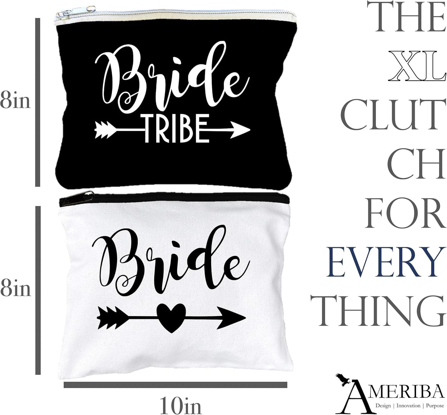 12 PACK SET + 1 BRIDE BAG Premium Natural Cotton Canvas Makeup Bag- Bridesmaids Gifts for the Bachelorette Party or Bridal Shower