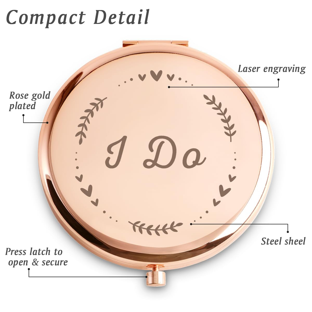 Bride Gifts for Mrs, Personalized Engraved Compact Mirror, Best Presents for Bridal Shower, Wedding, Bachelorette Party