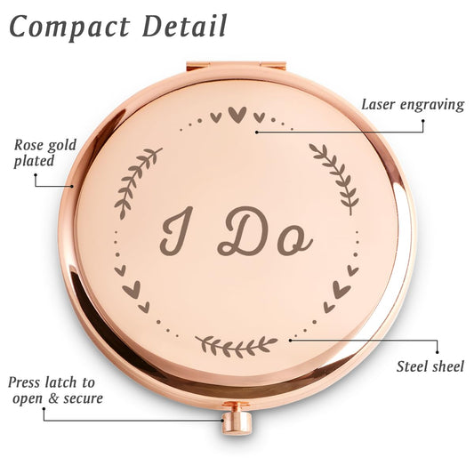 Bride Gifts for Mrs, Personalized Engraved Compact Mirror, Best Presents for Bridal Shower, Wedding, Bachelorette Party