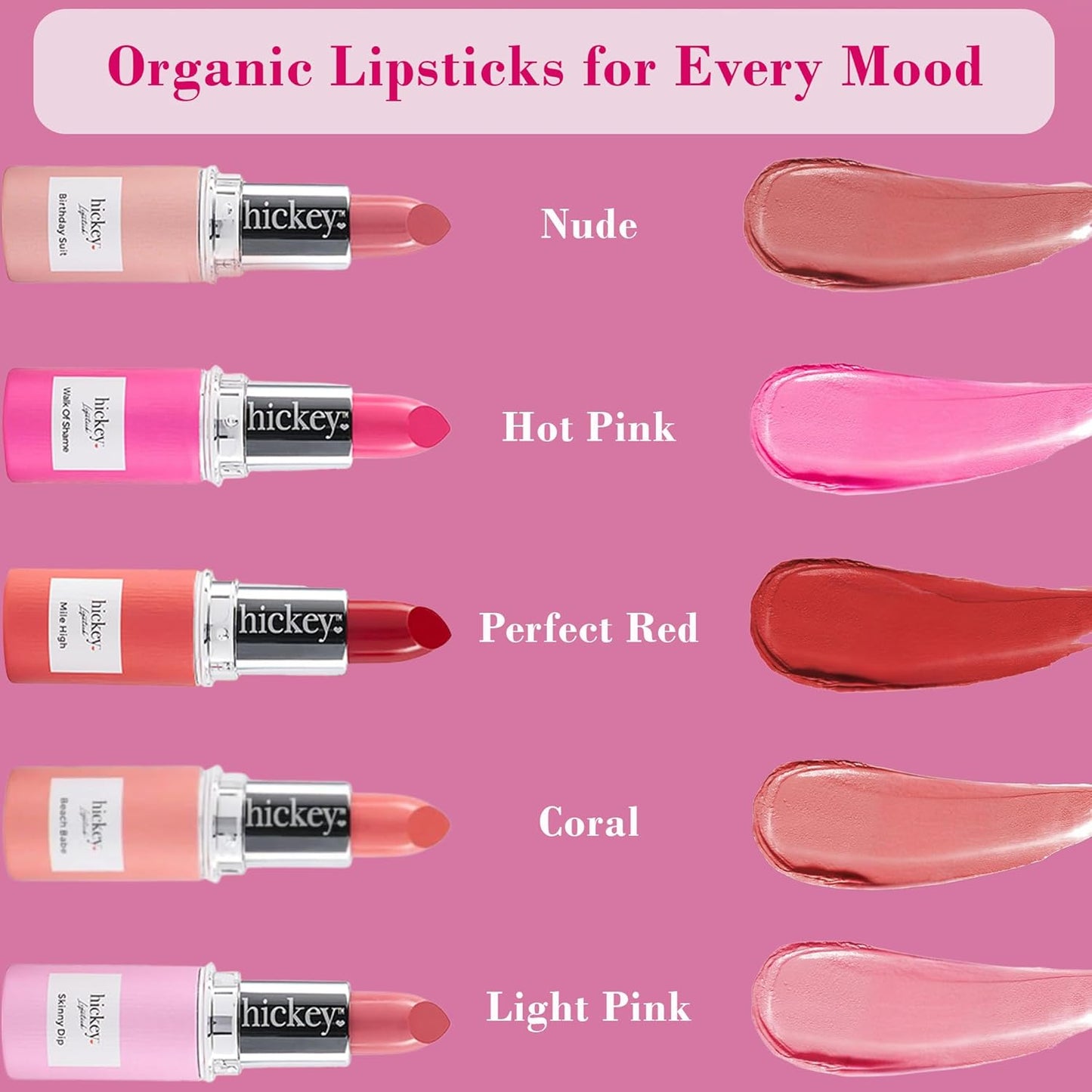 Lipstick for Women Fashion Week Lipstick Collection Refillable Perfect Red Lipstick, Hot Pink, Nude, Light Pink & Coral Organic, Vegan, Gluten-Free Lipstick Long Lasting (Pack of 5)