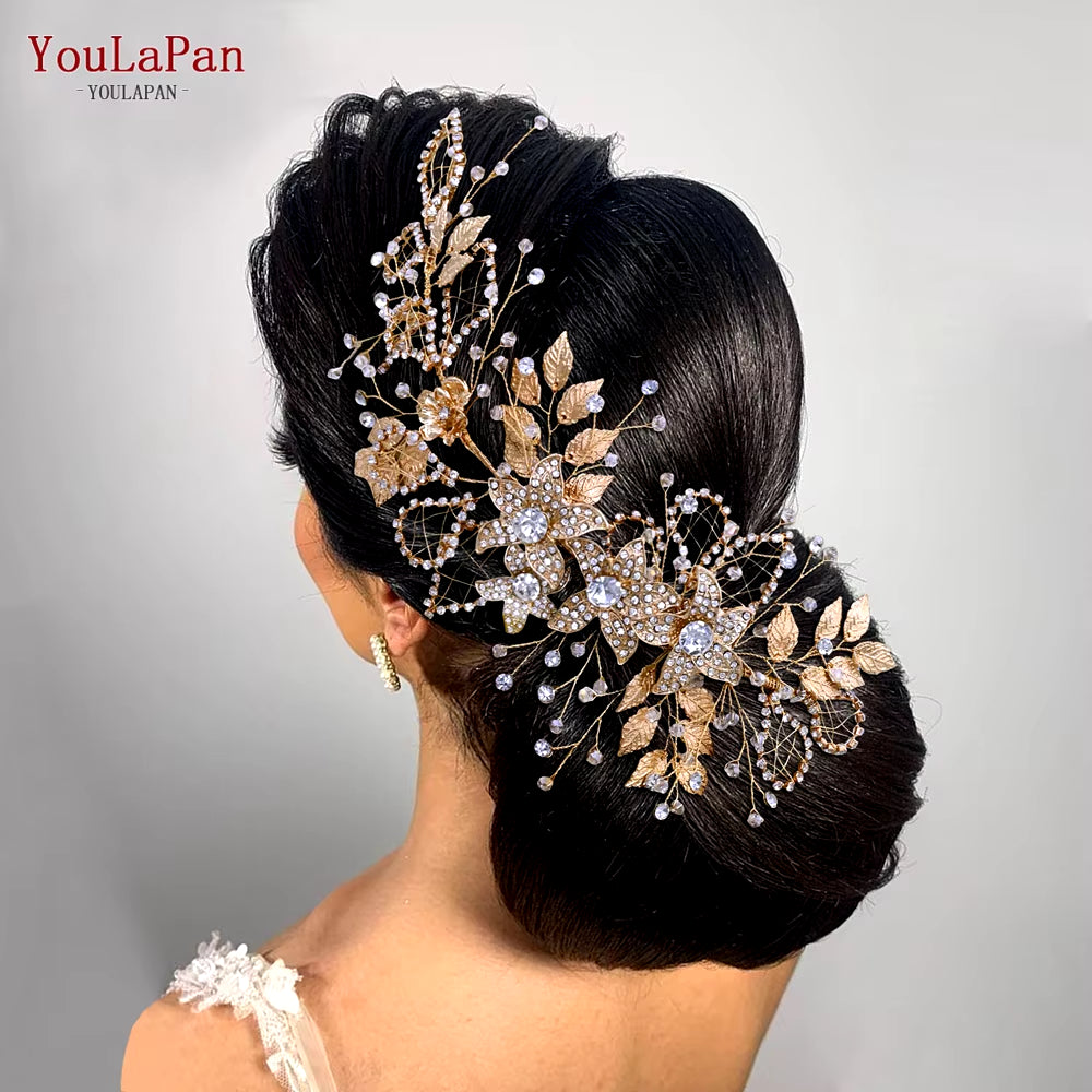 HP380 Alloy Flower Headband Wedding Hair Accessories Rhinestone Bridal Headwear Hair Jewelry Head Piece Wedding Tiara