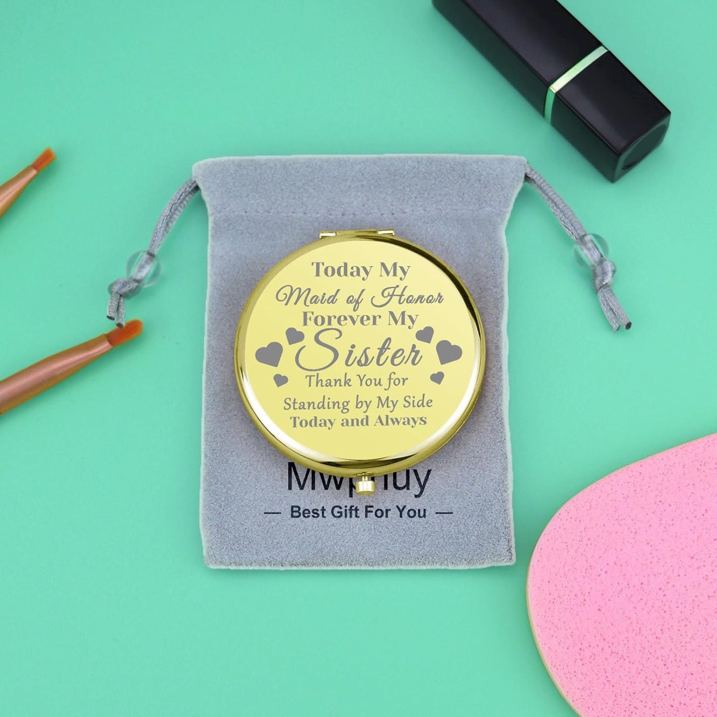 Bridesmaid Gifts Compact Makeup Mirror Wedding Gift for Maid of Honor Sister Gift Bachelorette Party Gift Bridal Party Gifts Bridal Shower Gift Pocket Makeup Mirror Wedding Day Thank You Gift (Gold)