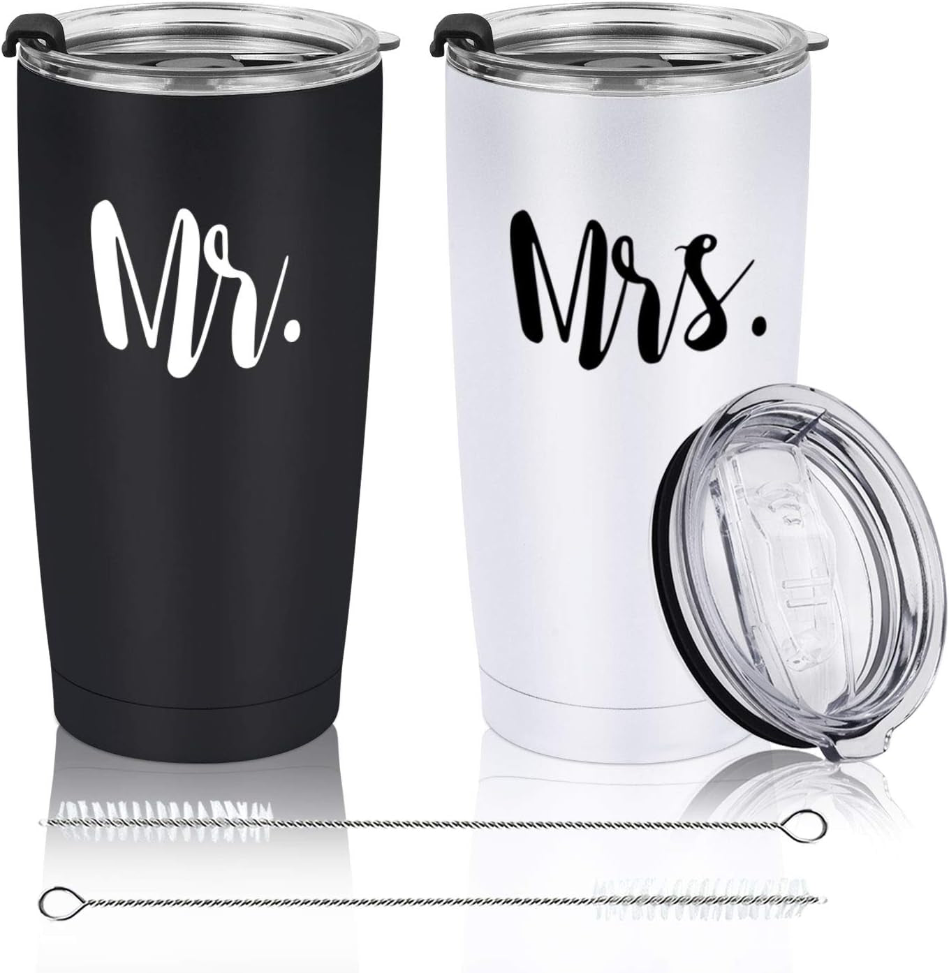 Mr and Mrs Tumbler Set of 2 Stainless Steel Travel Tumbler Ideas for Newlyweds Couples Wife Bride to Be Newly Engaged Bridal Shower, Insulated Travel Tumbler for Wedding Engagement(20 Oz, Black&White)