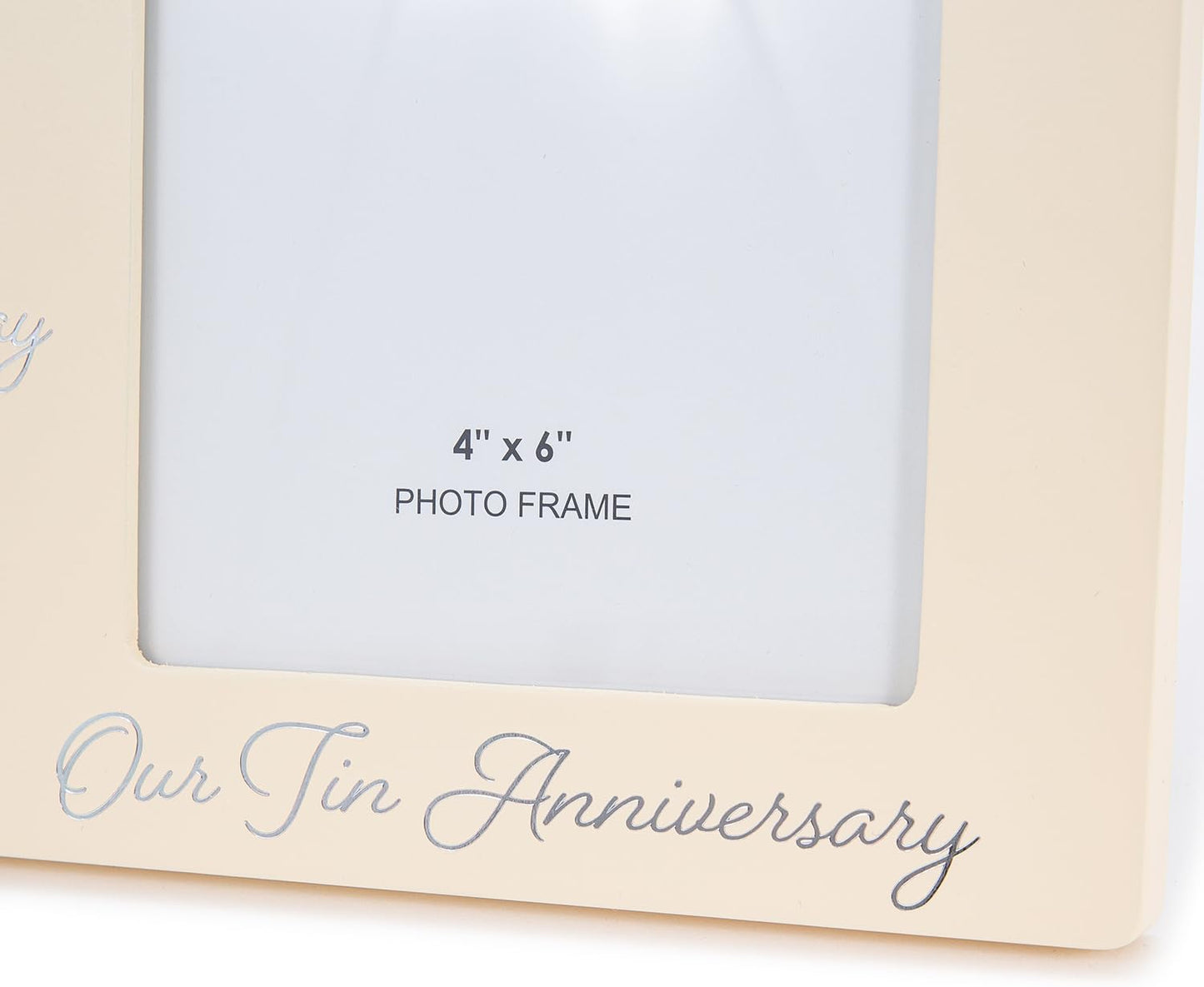 Contemporary 10 Years Together Then and Now Tin Anniversary Light Beige Frame with Double Silver Rings | Beautiful 10Th Anniversary Picture Frame