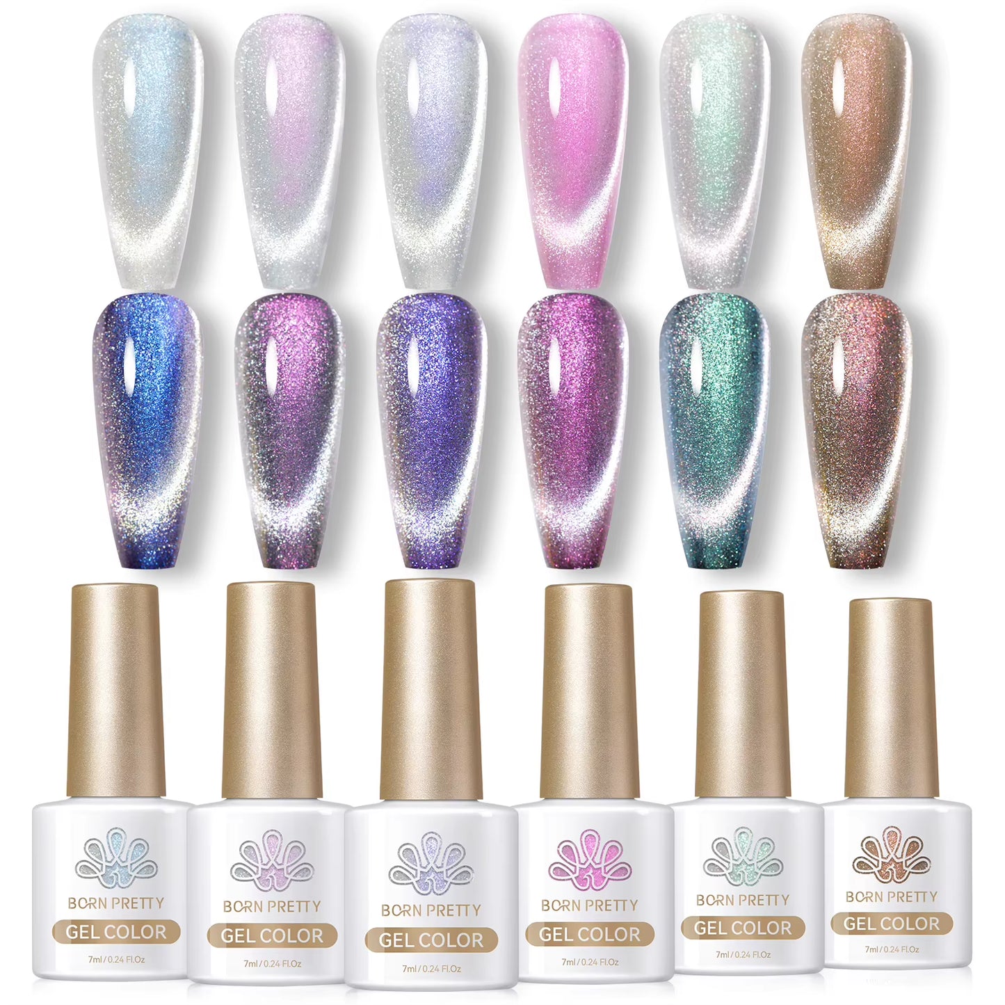 6PCS Pink Ocean Cat Magnetic Nail Gel Polish Set - Holographic Jelly Manicure Kit for Salon-Quality Art