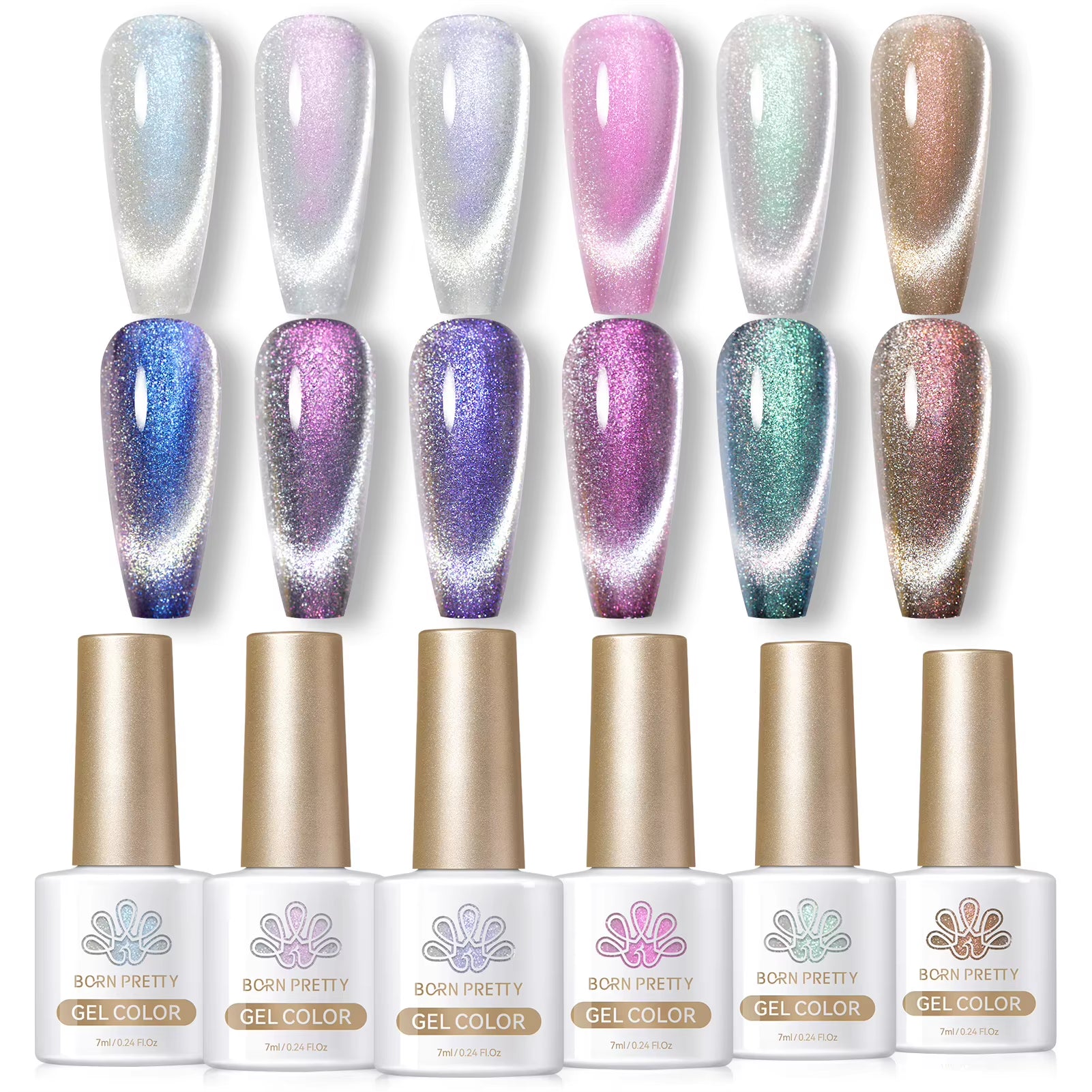 6PCS Pink Ocean Cat Magnetic Nail Gel Polish Set - Holographic Jelly Manicure Kit for Salon-Quality Art