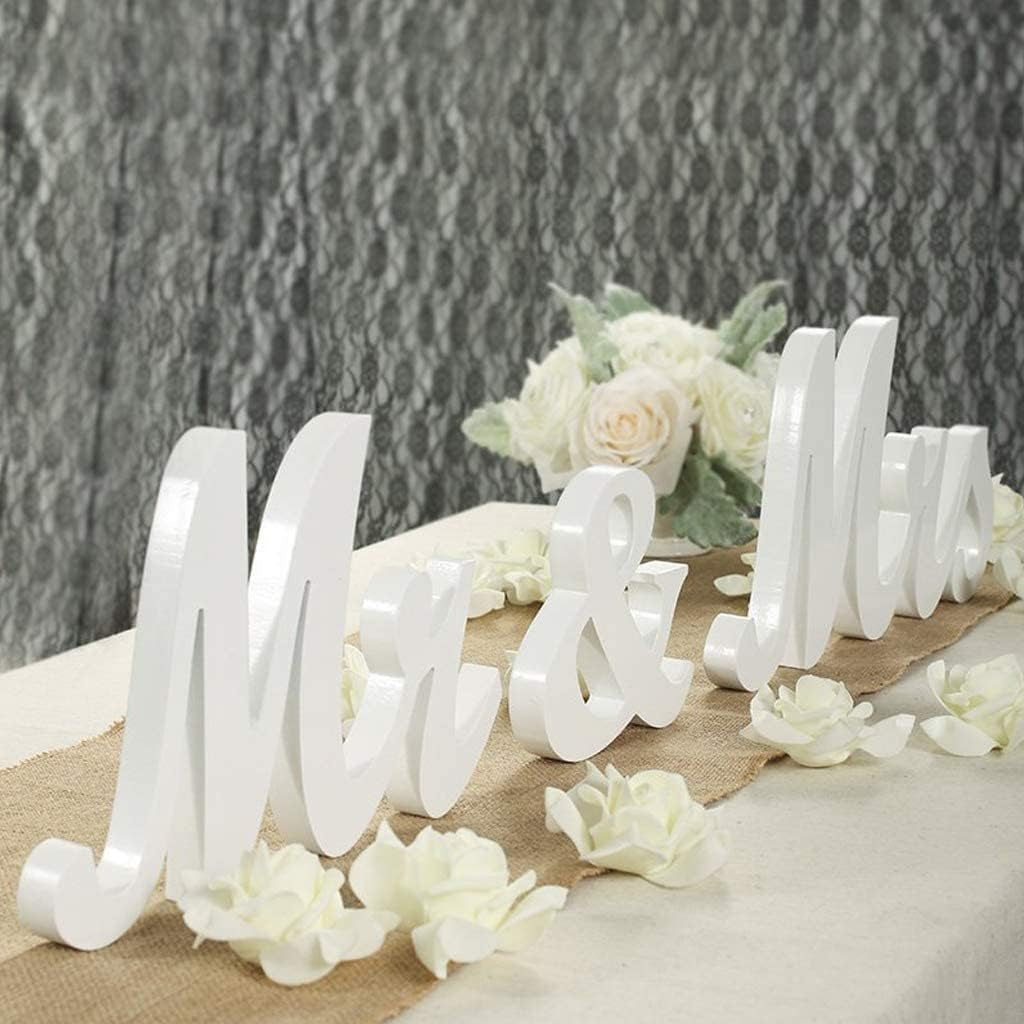 Mr & Mrs Signs Rustic Wooden Freestanding Letters for Photo Props, Anniversary & Wedding Shower Gift (White)