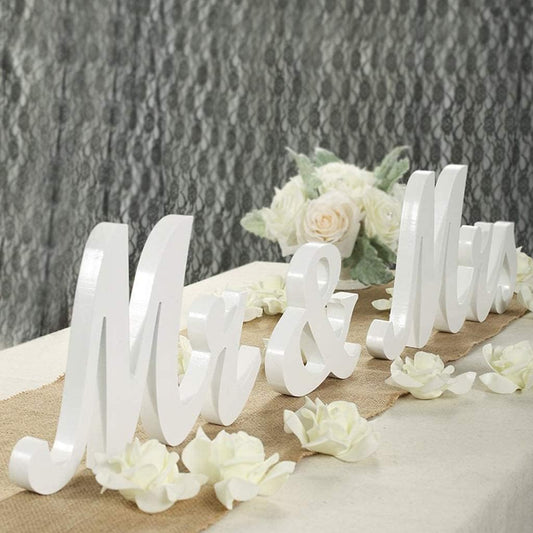 Mr & Mrs Signs Rustic Wooden Freestanding Letters for Photo Props, Anniversary & Wedding Shower Gift (White)