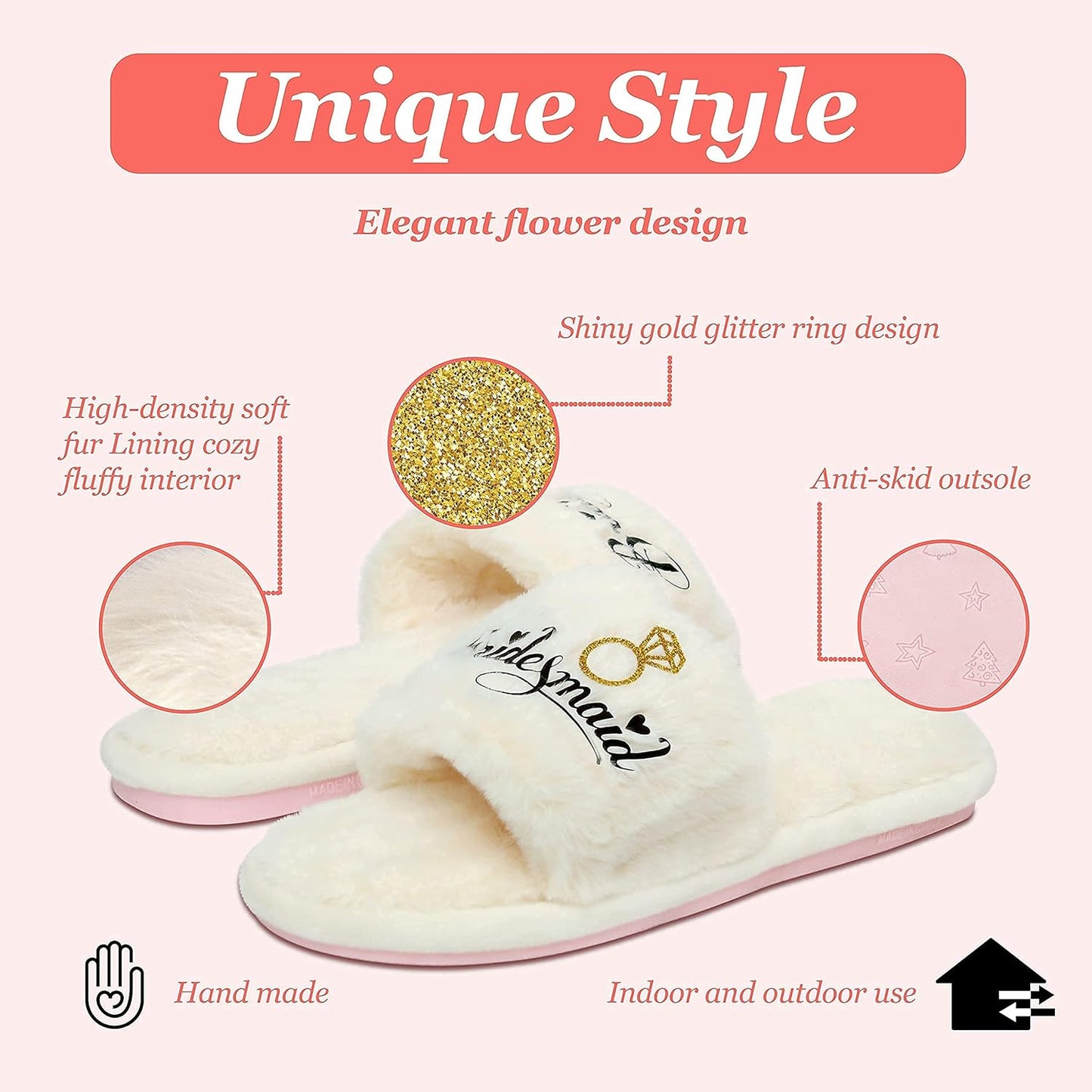 Women’S Bridesmaid Slippers Bride Slippers for Wedding Day Bride Gifts for Her Engagement Gifts for Women Wedding Slippers Bridal Shower Gifts for Bride to Be Gifts for Her