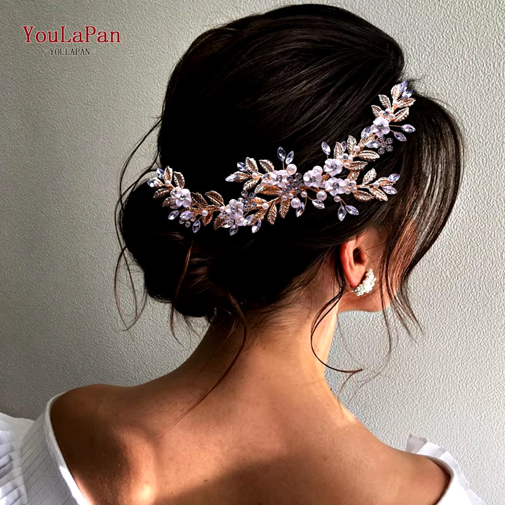 HP380 Alloy Flower Headband Wedding Hair Accessories Rhinestone Bridal Headwear Hair Jewelry Head Piece Wedding Tiara