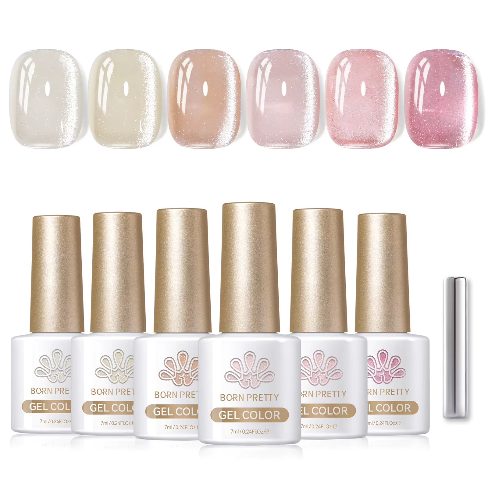 6PCS Pink Ocean Cat Magnetic Nail Gel Polish Set - Holographic Jelly Manicure Kit for Salon-Quality Art