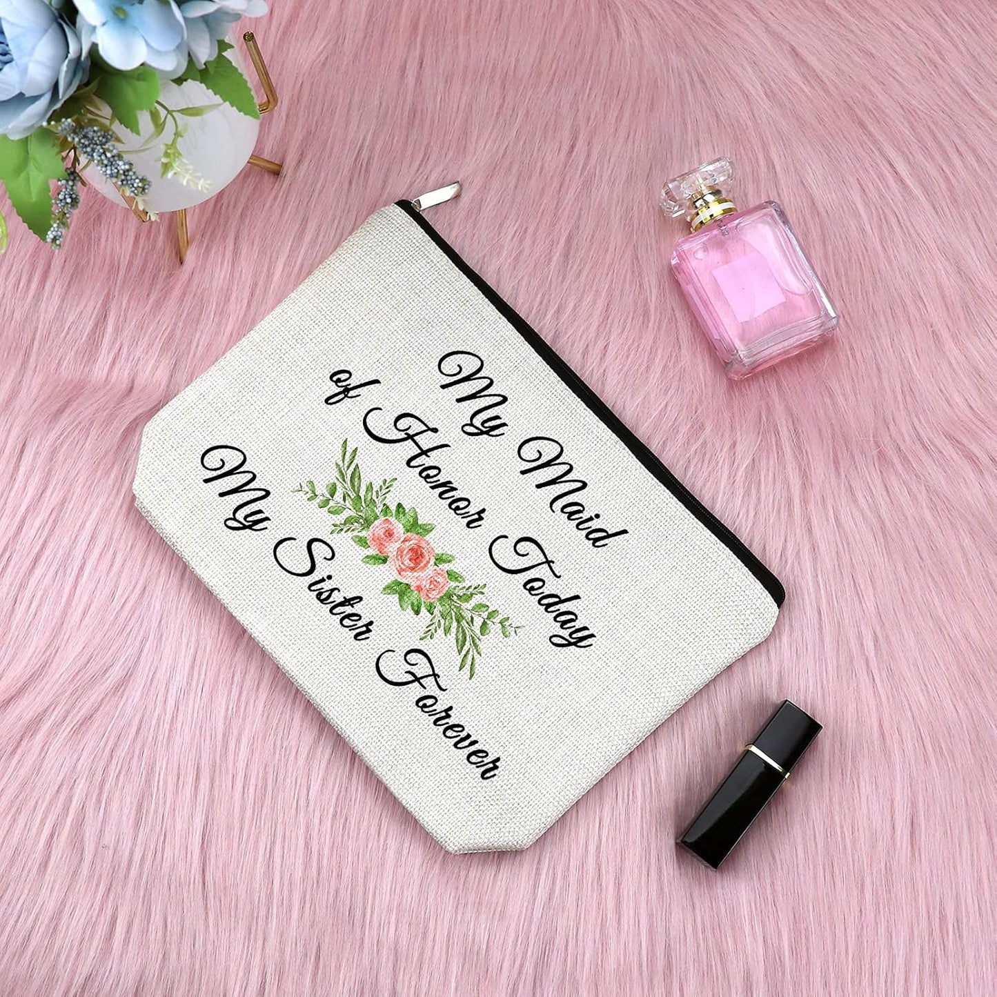 Bridesmaid Gift for Sister Makeup Bag Maid of Honor Gift Wedding Gift for Friend Bestie Cosmetic Bag Bridal Shower Gifts Wedding Party Gift Engagement Gift Travel Cosmetic Pouch Valentines Day Gift